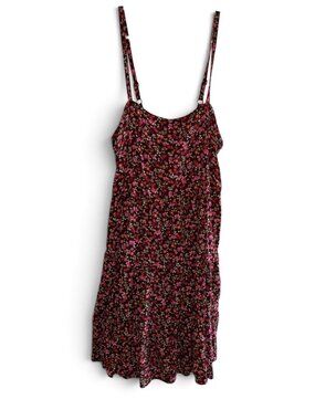 Old Navy Floral Spaghetti Strap Tiered Swing Dress Pink Red Botanical Print M